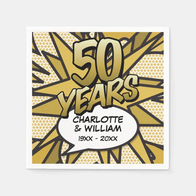 Comic Book Pop Art 50th Golden Wedding Anniversary Napkin (Front)