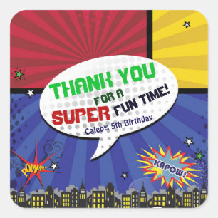 Comic Book Pop Art Birthday Party Favour Square Sticker