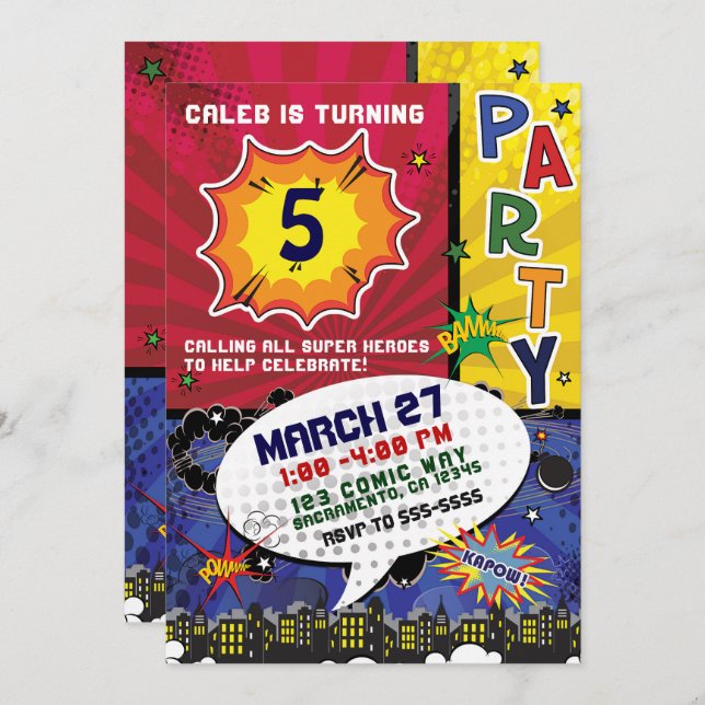 Comic Book Pop Art Birthday Party Invitation (Front/Back)
