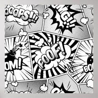Comic Book Pop Art Black and White Poster