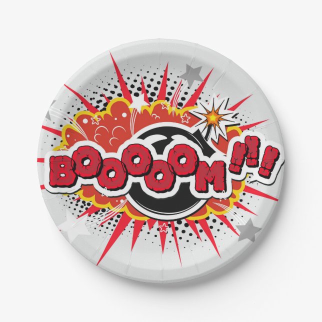 Comic Book Pop Art Boom Explosion Paper Plate (Front)