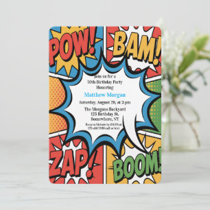 Comic Book Pop Art Boy Birthday Party White Invitation
