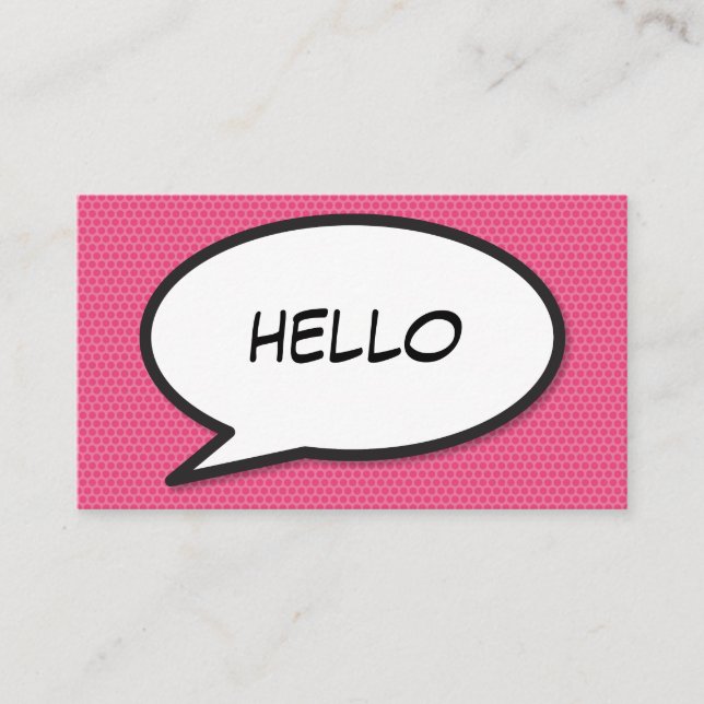 Comic Book Pop Art HELLO Pink Business Card (Front)