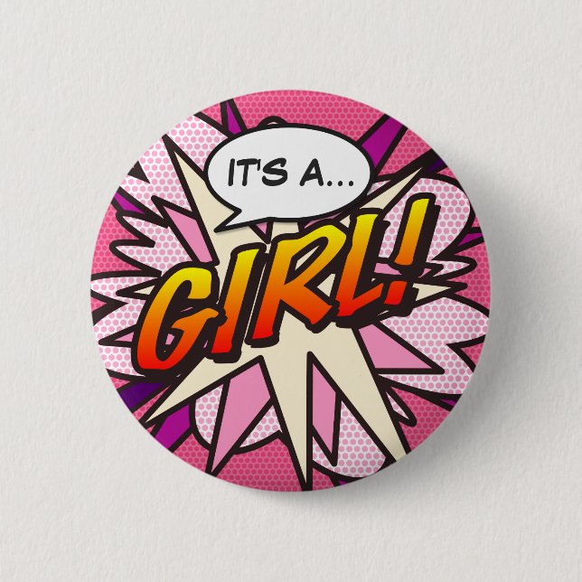 Comic Book Pop Art IT'S A GIRL Gender Reveal 6 Cm Round Badge (Front)