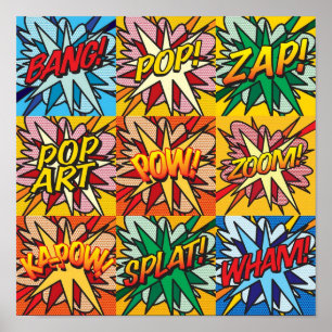 Comic Book Pop Art Modern Colourful Typographic Gr Poster