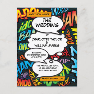 Comic Book Pop Art Modern Photo Wedding Announcement Postcard