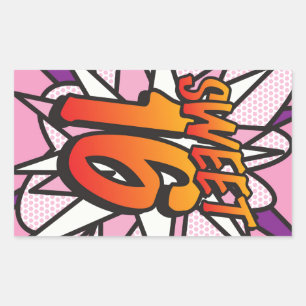 Comic Book Pop Art Pink SWEET 16 BIRTHDAY Rectangular Sticker
