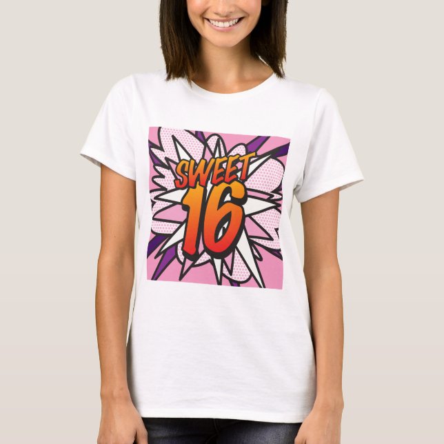 Comic Book Pop Art Pink SWEET 16 BIRTHDAY T-Shirt (Front)