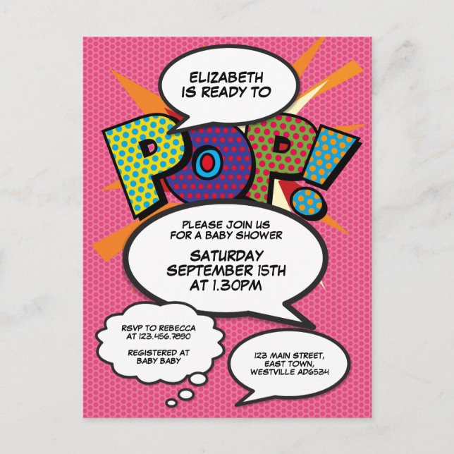 Comic Book Pop Art Ready to Pop Baby Shower Invite (Front)