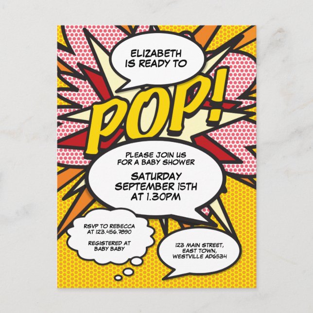 Comic Book Pop Art Ready to Pop Baby Shower Invite (Front)