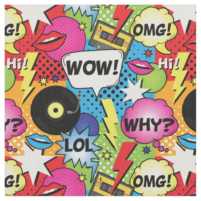 Comic Book Pop Art Retro Cartoon Pattern Fabric (Close Up)