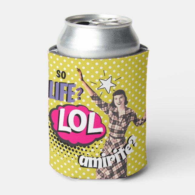 Comic Book Pop Art Retro Lady Funny Can Cooler (Can Front)