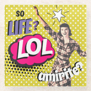 Comic Book Pop Art Retro Lady Funny Glass Coaster