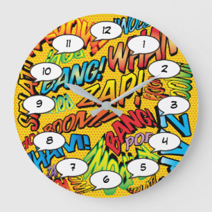 Comic Book Pop Art Sounds Large Clock
