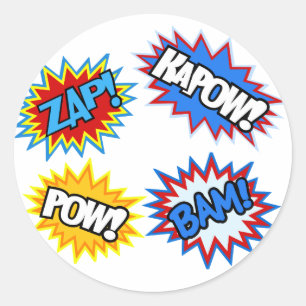 Comic Book Pow! Bursts Classic Round Sticker