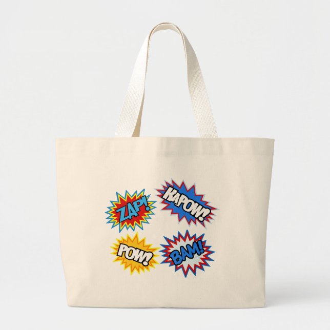 Comic Book Pow! Bursts Large Tote Bag (Front)