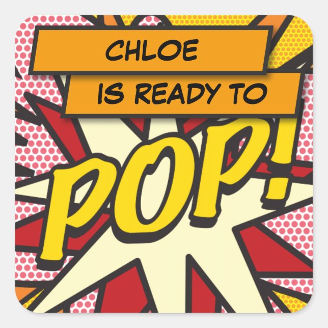 Comic Book Ready to POP! Baby Shower Sprinkle Square Sticker (Front)