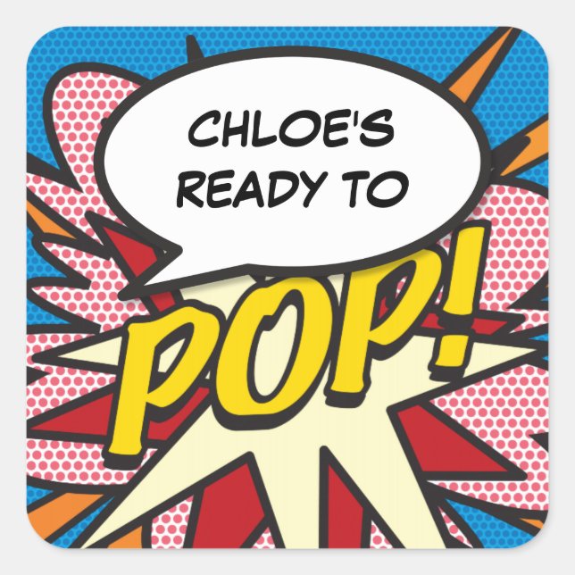 Comic Book Ready to POP! Baby Shower Sprinkle Square Sticker (Front)