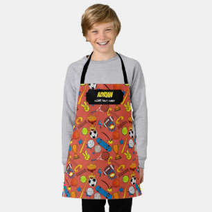Comic Book Retro Sports Athletic Balls Boy Kids Apron