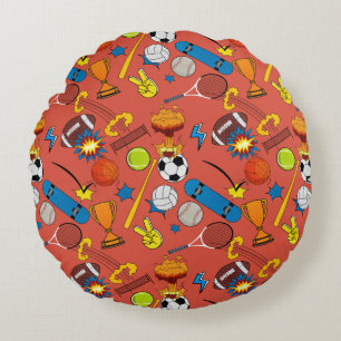Comic Book Retro Sports Athletic Balls Round Cushion