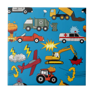 Comic Book Retro Trucks Cars Vehicles Aeroplanes Ceramic Tile