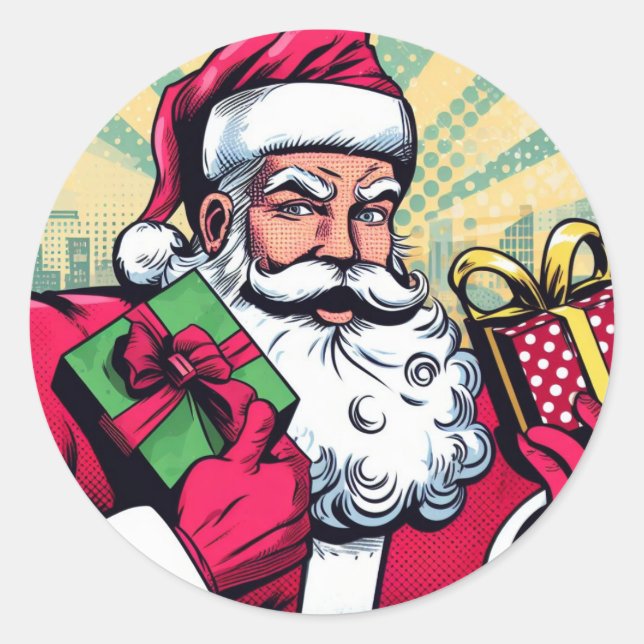 Comic book Santa/Christmas  Classic Round Sticker (Front)