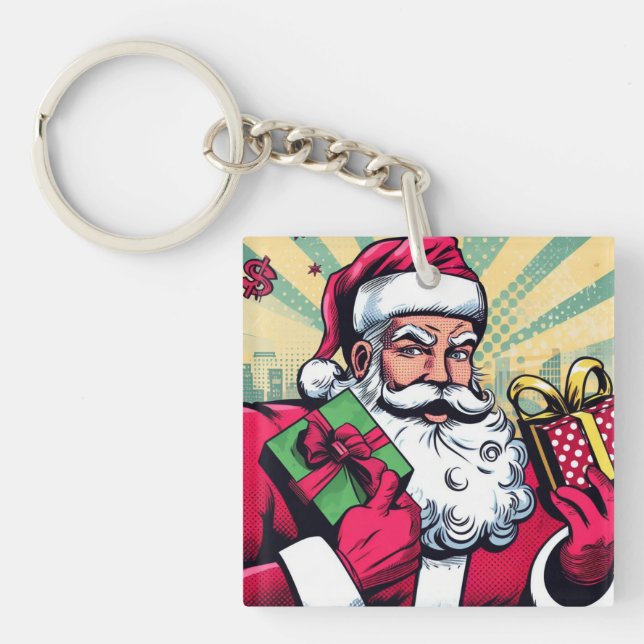 Comic book Santa/Christmas  Key Ring (Front)