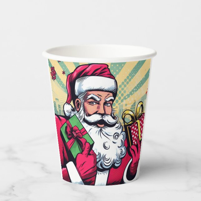 Comic book Santa/Christmas  Paper Cups (Front)