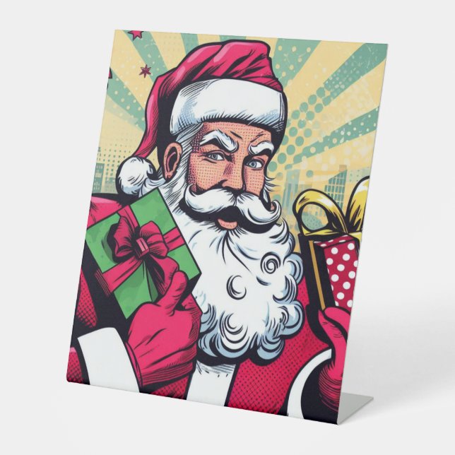 Comic book Santa/Christmas  Pedestal Sign (Front)