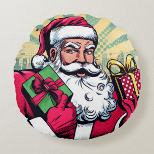 Comic book Santa/Christmas  Round Cushion