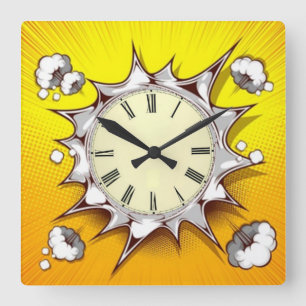 Comic book square wall clock