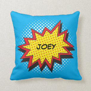 Comic Book Style Colourful Custom Name Cushion