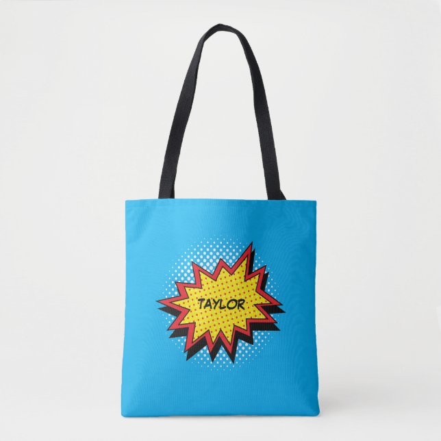 Comic Book Style Colourful Name Red Tote Bag (Front)