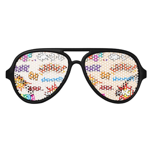 Comic Book Style Expressions Design Aviator Sunglasses (Front)