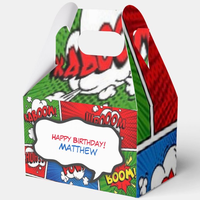 Comic Book Style Kids Birthday Party Favour Box (Back)