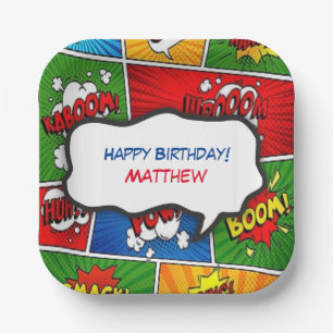 Comic Book Style Kids Birthday Party Paper Plate