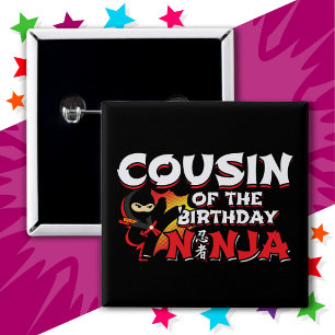Comic Book Style Party Cousin of Birthday Ninja 15 Cm Square Badge