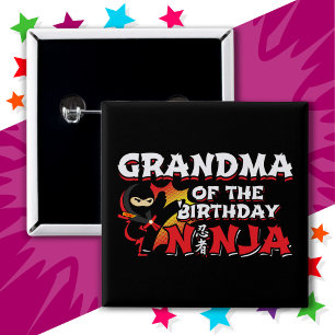 Comic Book Style Party Grandma of Birthday Ninja 15 Cm Square Badge