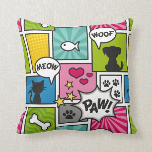 Comic Book Style Pet Pattern Cushion