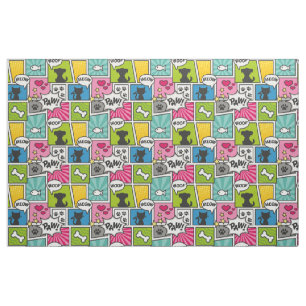 Comic Book Style Pet Pattern Fabric