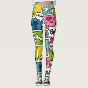 Comic Book Style Pet Pattern Leggings