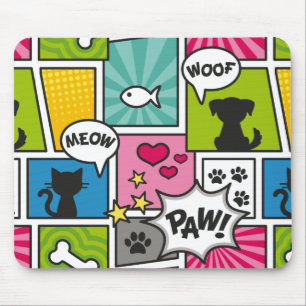 Comic Book Style Pet Pattern Mouse Pad