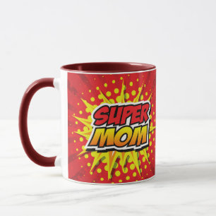 Comic Book Style Red and Yellow Super Mum Mug