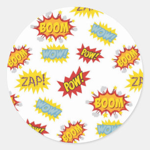 Comic book style sound effect pattern classic round sticker