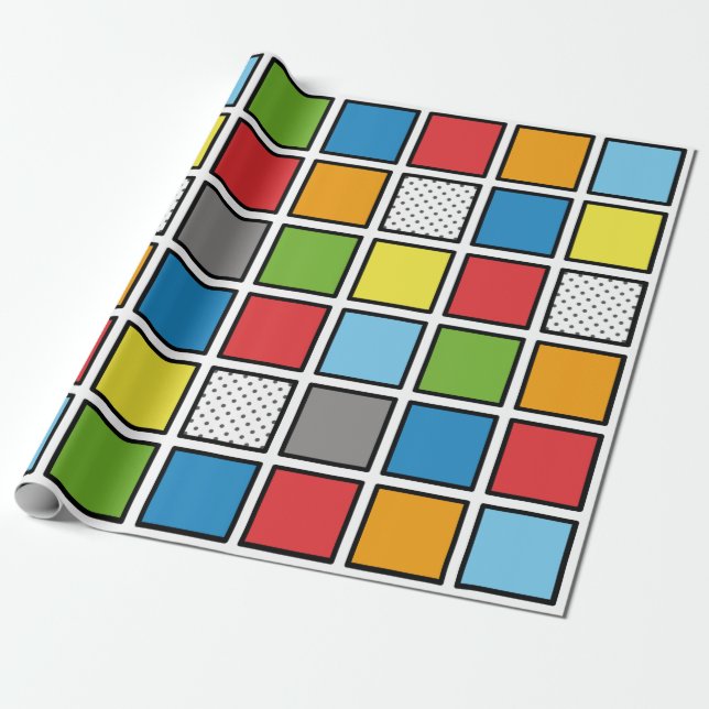 Comic Book Style Squares Wrapping Paper (Unrolled)