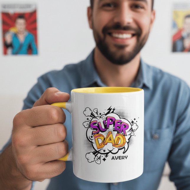 Comic Book Style Super Dad Personalized Name Coffee Mug (Creator Uploaded)
