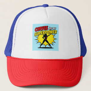 Comic Book Style Superhero Woman with "CURVES ARE Trucker Hat