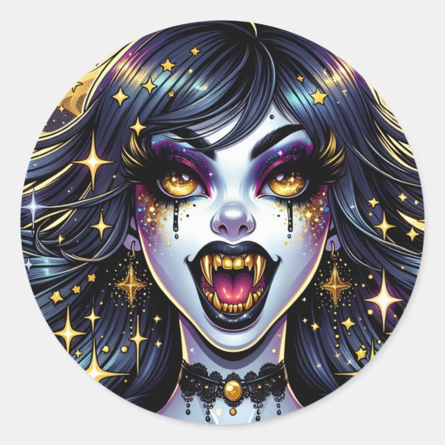 Comic Book Style Vampire Halloween Party  Classic Round Sticker (Front)