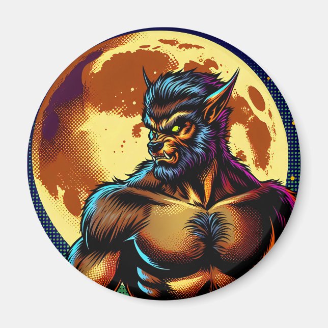 Comic Book Style Werewolf in Front of Full Moon Magnet (Front)