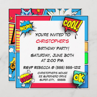 Comic Book Superhero Birthday Boy Custom Invitation